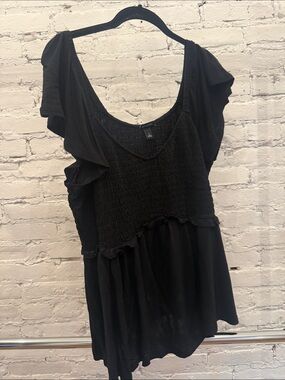 torrid Black Smocked Bodice Ruffle Sleeve Tunic